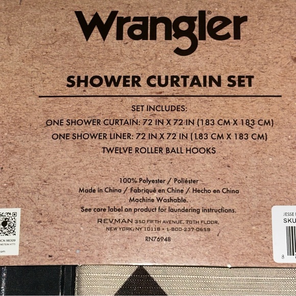 NEW Wrangler Geometric Black, Browns and Cream Shower Curtain Set - Picture 7 of 7